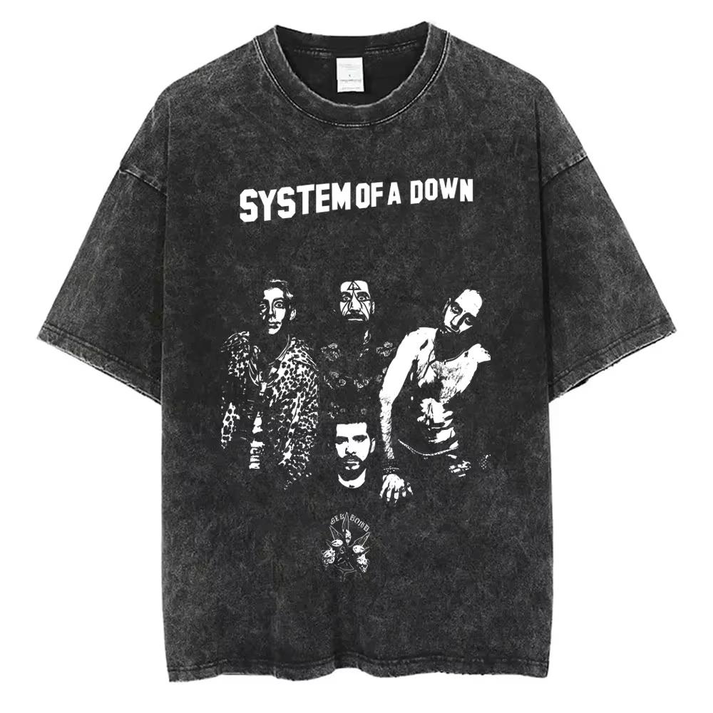 S Alternative Rock Band System of A Down Washed Vintage Tshirts Men Women Fashion Oversized T Shirt Male Casual Cotton Tshirt