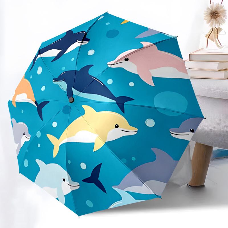 1pc Dolphins Ocean Automatic Opening/Closing Folding Umbrella with 8 Ribs,Windproof Portable Sunshade Umbrella Holiday gift yy260401081