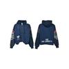 Unisex Distressed Patchwork Hooded Sweatshirt With Embroidered Zipper Front Casual Streetwear
