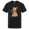 Summer Men's T-shirt Top Quality 100% Cotton Short Sleeve Cool Knife Cat Print for Men O-neck Casual Loose Hip Hop Male Tees Top
