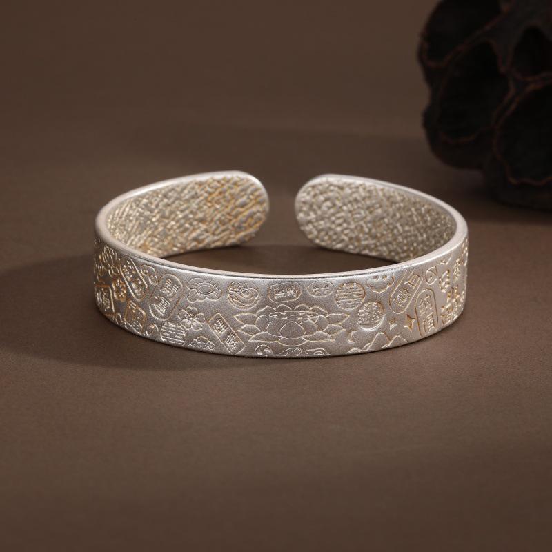 Gold-Plated Eight Treasures Lotus Bracelet for Women – Versatile Retro Chinese Openable Design