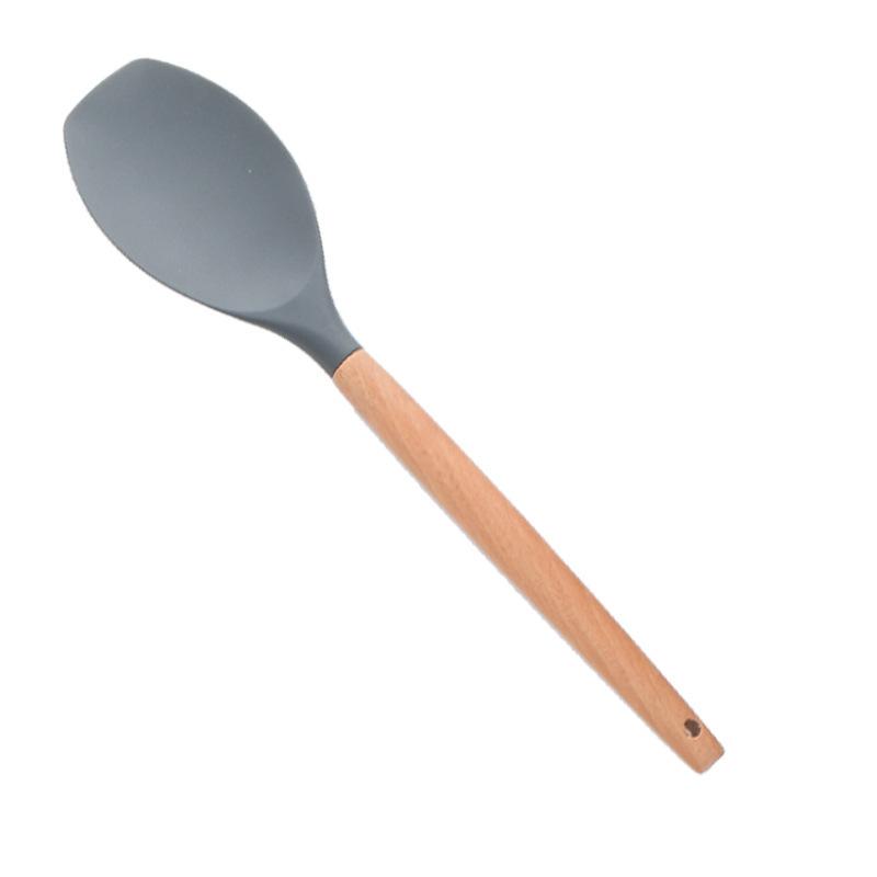 1PC Silicone Wood Turner Soup Spoon Spatula Brush Scraper Pasta Server Egg Beater Kitchen Cooking Tools Kitchenware Green/Pink