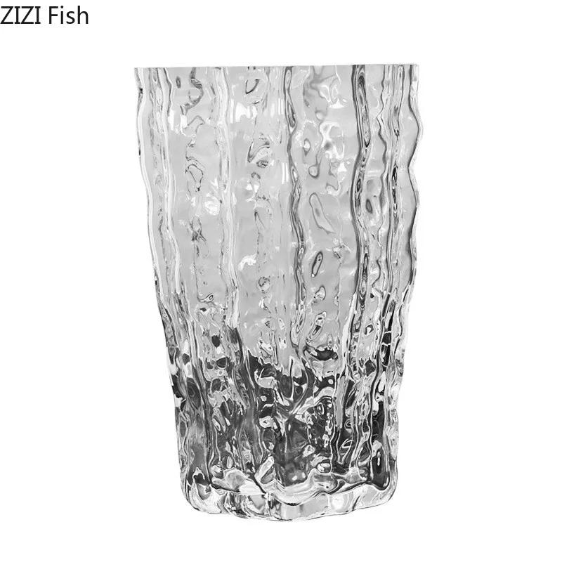 Relief Texture Glass Vase Creative Hydroponic Flower Pot Desk Decoration Artificial Flower Decorative Floral Arrangement Vases