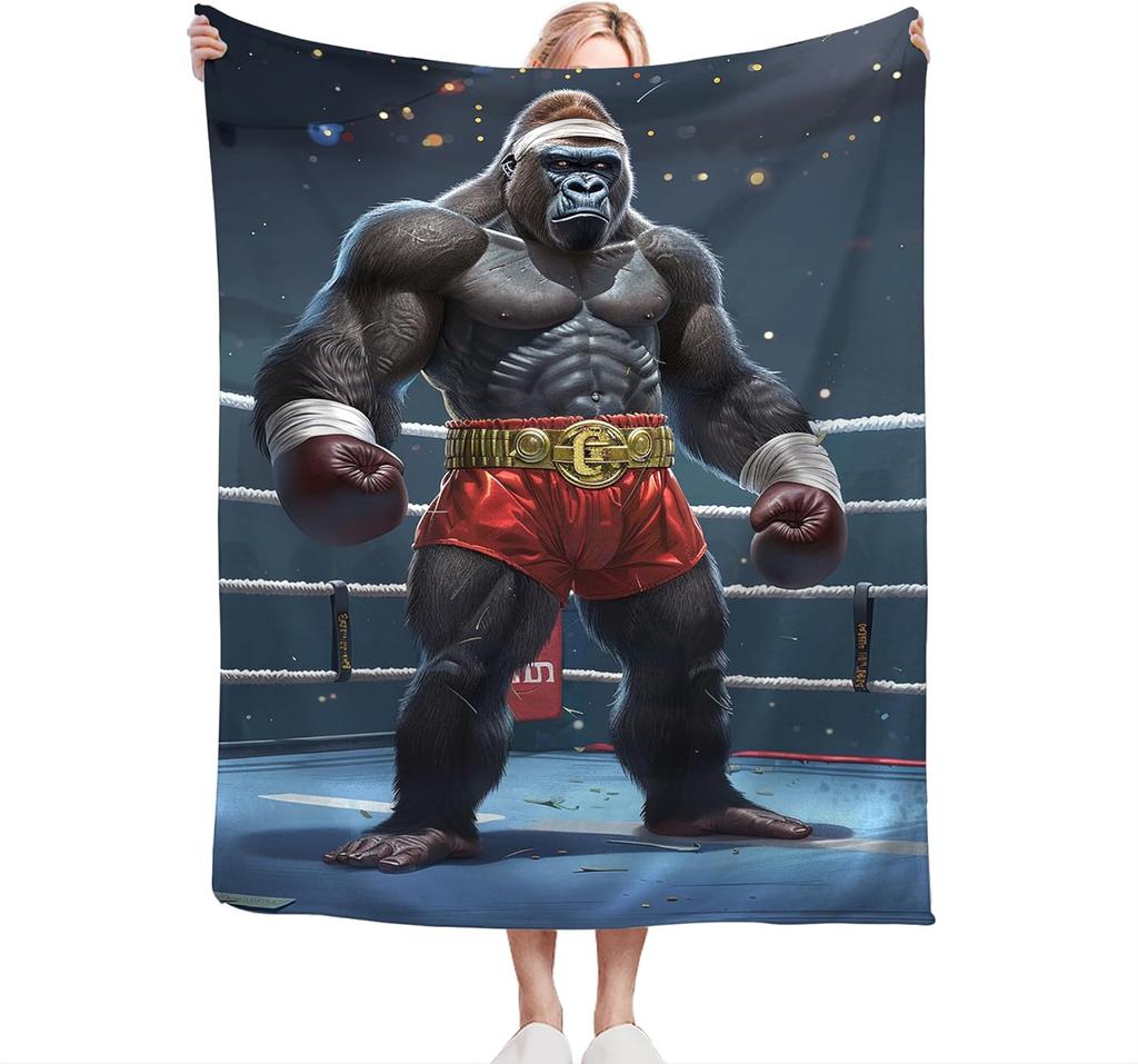 Gorilla Boxing Throw Blanket – Funny, Soft & Cozy Fleece Gift for Men, Women, Boys & Girls