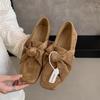 Bow flat-soled single shoes women's suede Doudou shoes 2025 autumn new retro square head one-pedal loafers
