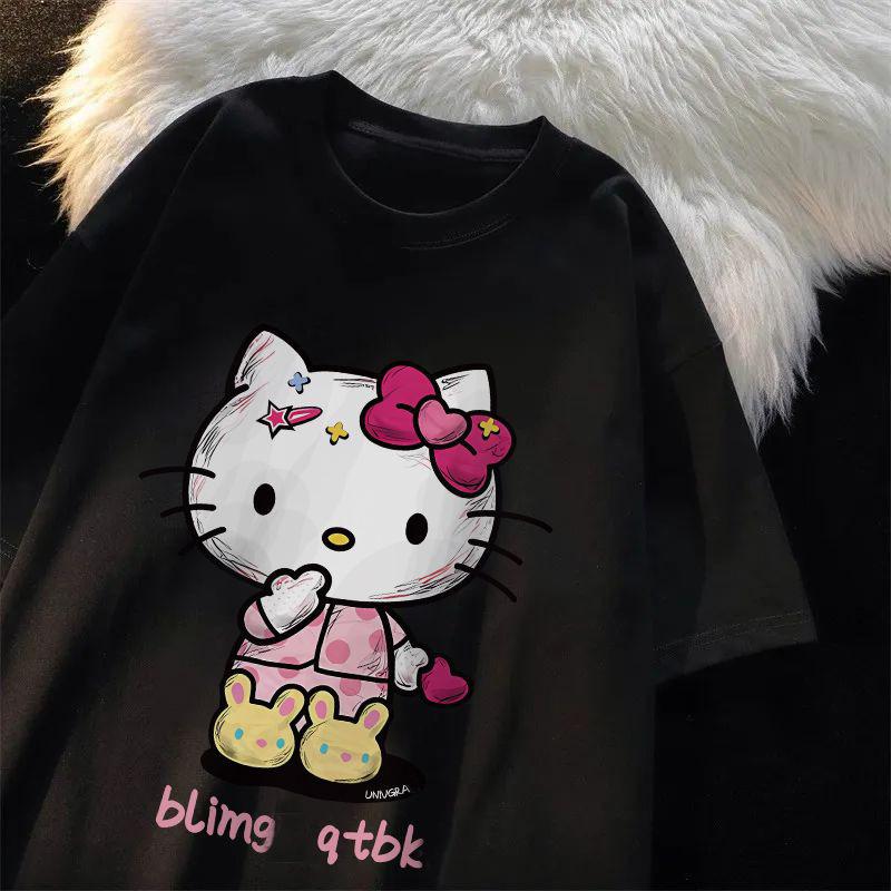 

2026 HelloKitty Sanrio Printed Cotton TShirt Summer Cartoon Design Childrens Roundneck Fashion LooseFitting Casual Wear S