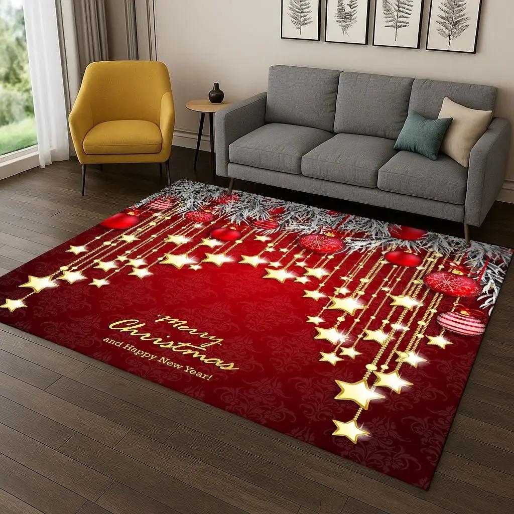 Fröhlicher Weihnachtsbaum Weihnachtsmann Cartoon Teppich für Wohnzimmer Schlafzimmer Fußmatte Küche Heimdeko Rutschfeste Bodenmatte