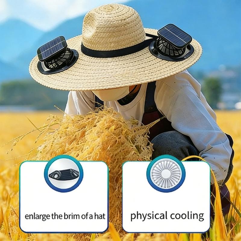 Summer Straw Hat Solar Energy Operated Solar Ventilation Fan Adjustable Solar Fan Drawstring Sports Hat