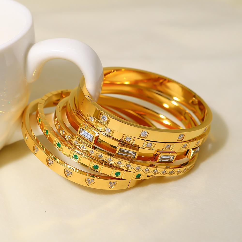 Francuska Retro Geometryczna Bransoletka z Cyrkoniami: Pozłacana 18-karatowym złotem, Nieblaknąca, Wodoodporna, Hipoalergiczna biżuteria