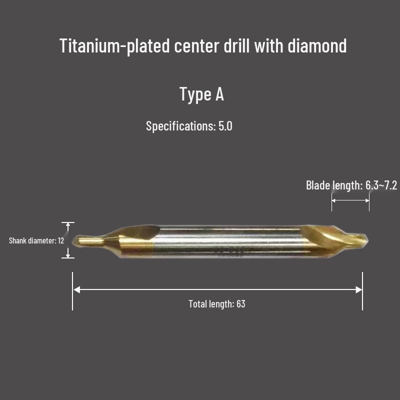 Cobalt-Coated Titanium Spiral Center Drill, Extended High-Speed Steel, Type A & B, Fully Ground Stainless Steel Locating Point