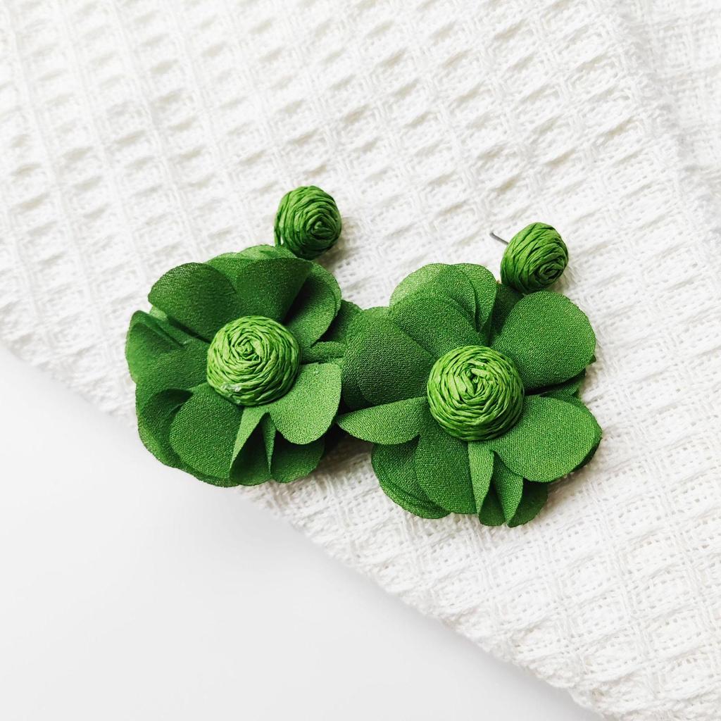 Dopamine Color Chiffon Flower Earrings - Fresh Seaside Style for Women