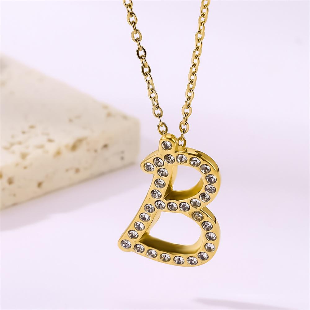 Atoztide Zircon Letter Pendant Necklace for Women Men Full Stone Alphabet Initial Name Monogram Charm Necklace Jewelry Gift
