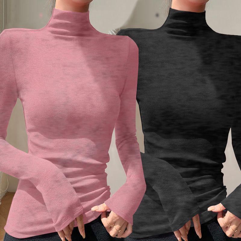 Chic Slim-fit High-neck Long-sleeve Base Layer: Solid Color, Flattering, Versatile Autumn/Winter Top