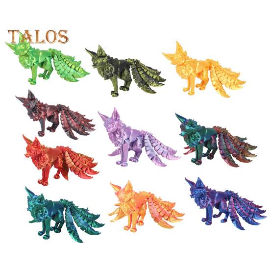 Drukowana w 3D Ozdoba Lis Figurka Lisa Dziewięcioogonowego z Ruchomymi Ogonami i Kończynami Zwierzęca Figurka Akcji Elastyczna Zabawka Fidget do Redukcji Stresu Na Biurko