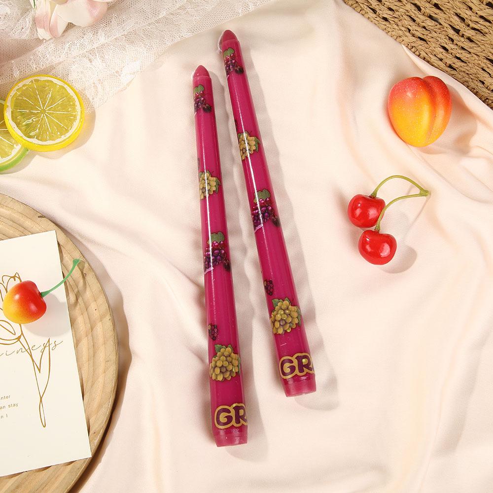 Fruit Print Long Stem Smokeless Taper Candles for Home and Party Decor
