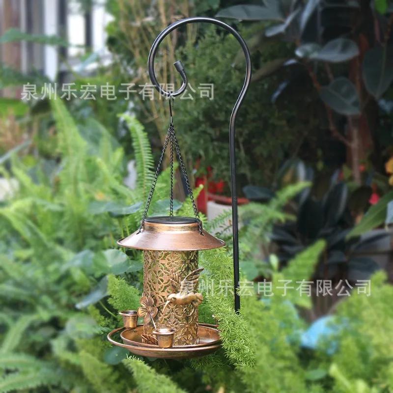 Solar Bird Feeder For Outdoors Lights - Hanging Wild Birdfeeder Waterproof Bird Feeders For Outside House Retro Garden