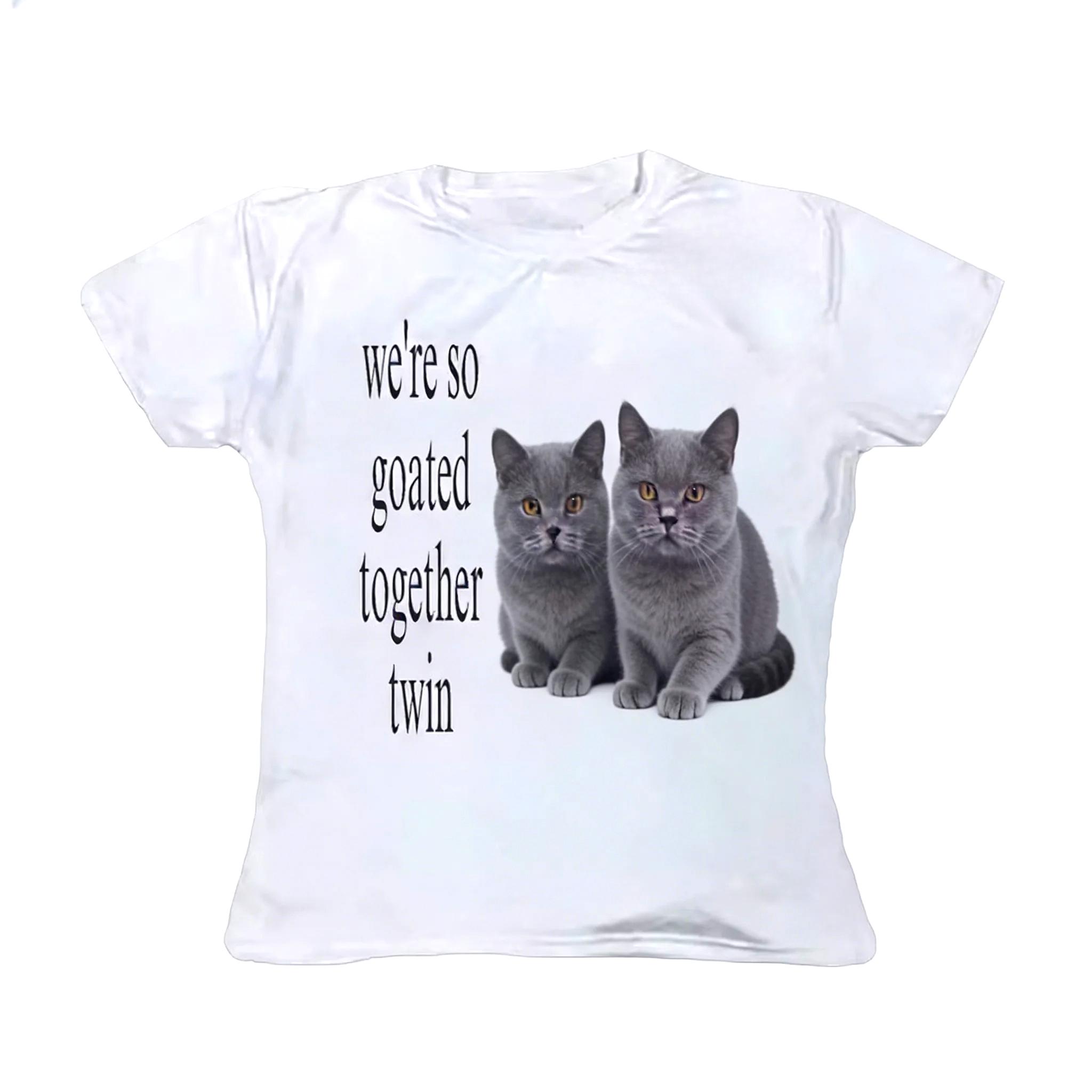 

Cute Cat Ginza Street Clothing Womens Shortsleeved Shirt 21st Century 2000s Top Pattern Emo Rock Surrealism Classical Style 3XL