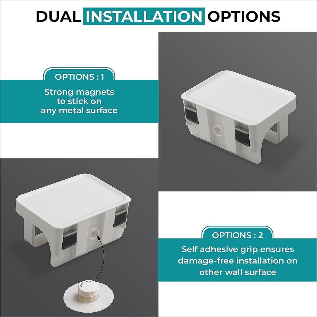 ABS Plastic Toilet Paper Holder for Bathroom/Magnetic and Shelf-Adhesive Tissue Paper Roll Holder Stand for Toilet - Pack of 1 (White)