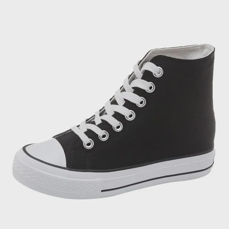 Tênis de lona feminino com salto alto de 6 cm - Primavera/Outono 2024, calçado casual de algodão estilo coreano de cano alto