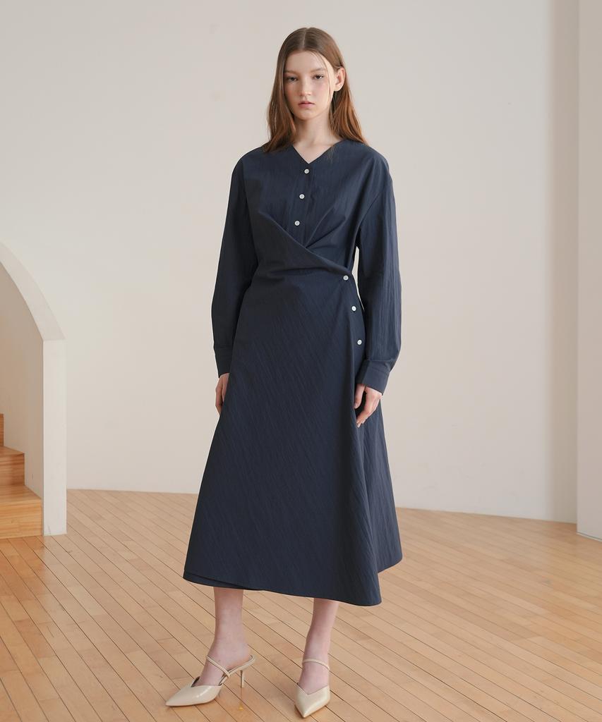 Paul And Alice Wrap Button Dress / Navy