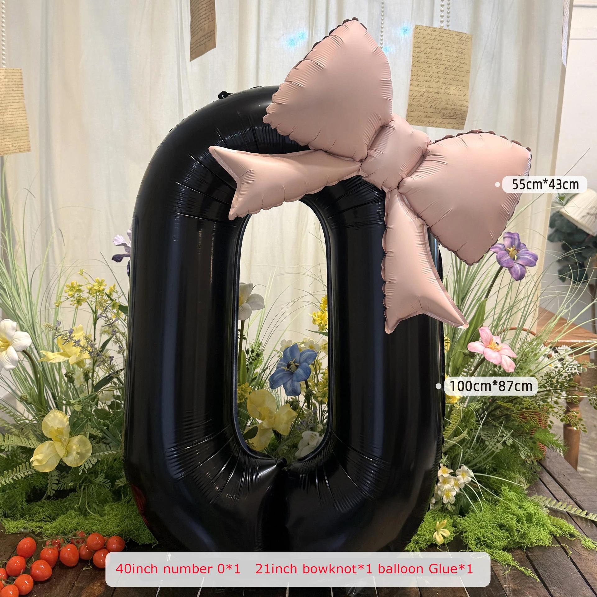 

2pcs 40inch Black Bowknot Number Foil Balloons Photo Props Wedding Birthday Party Decorations Anniversary Decoration Number 0123 40inch