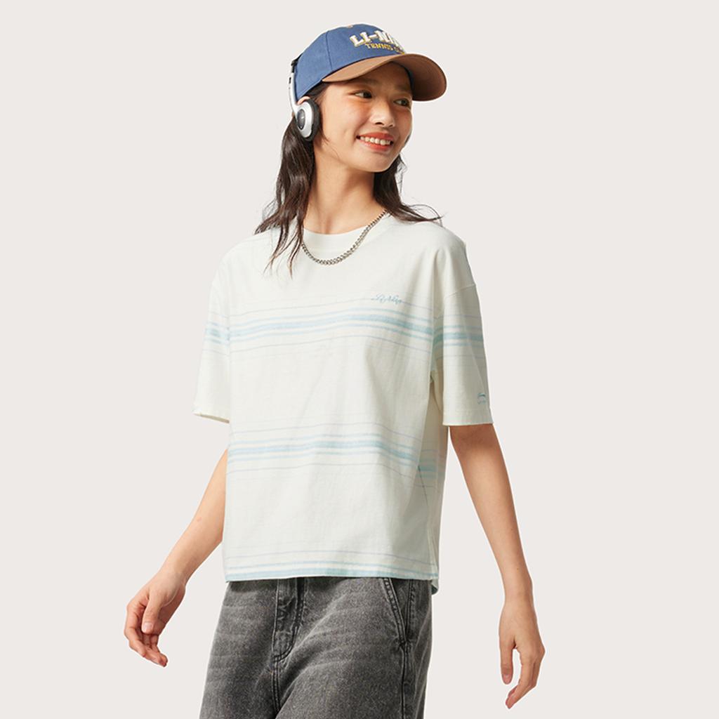 Li Ning Sports Lifestyle Series Casual Simple Brand Logo Embroidered Loose Short Sleeve T-Shirt Women T-Shirt AHSV650-1