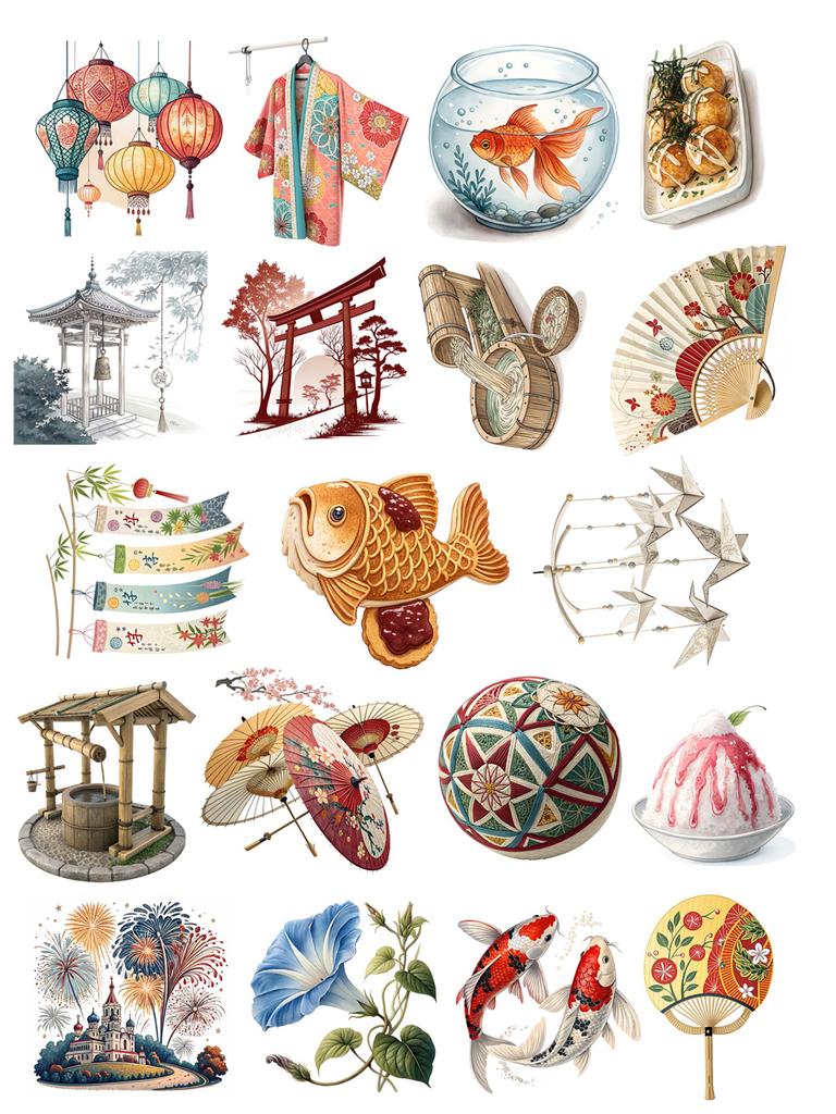 19pcs Cute Summer Holiday Hand Account Material Stickers Vintage Men's Waterproof Decorative Stationary Planner Diy