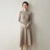 Women's Cashmere Ribbed Midi Dress - Autumn/Winter Solid Color, Slimming Over-Knee Wool Sweater.