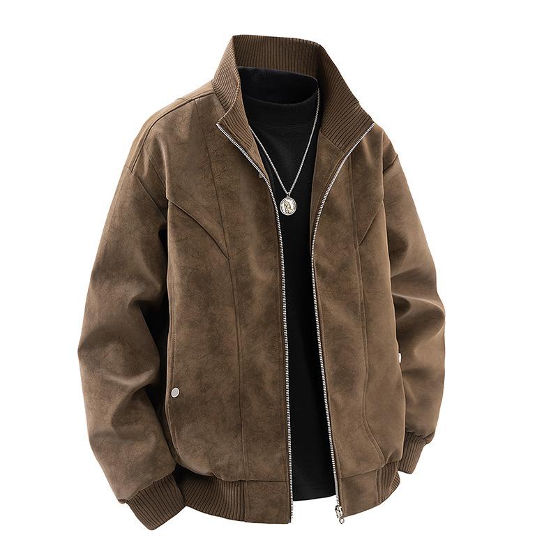 New Autumn Large Size Jacket Men's Lapel Leather Jacket Men's Corduroy Loose Harbor