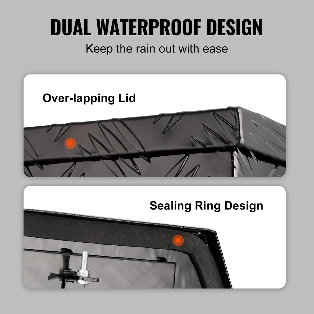 VEVOR Trailer Tongue Box, Aluminum Alloy Diamond Plate Tongue Box Tool Chest, Heavy Duty Trailer Box Storage for Pickup Truck