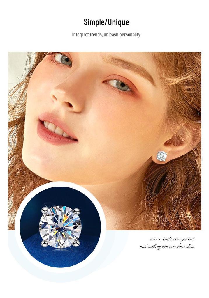 D Color 2 Carat Moissanite Stud Earrings, 18k Gold-plated S925 Sterling Silver for Women