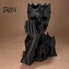 Talos 3D Printed Melting Skeleton Statue, Matte Black Gothic Skull Holding Chin Figurine, Dark Style Sculpture for Home Decor Desktop Ornament