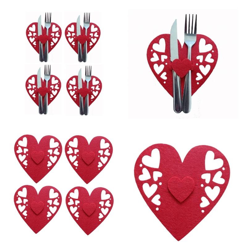 4 PCS Valentine's Day Love Cutlery Bag Set Fork Knife Bag Tableware Holder Bags Perfect for Couples and Special Dinners