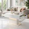 LED Coffee Table with Storage, High Gloss, Modern, 2 Drawers & Remote Control, White