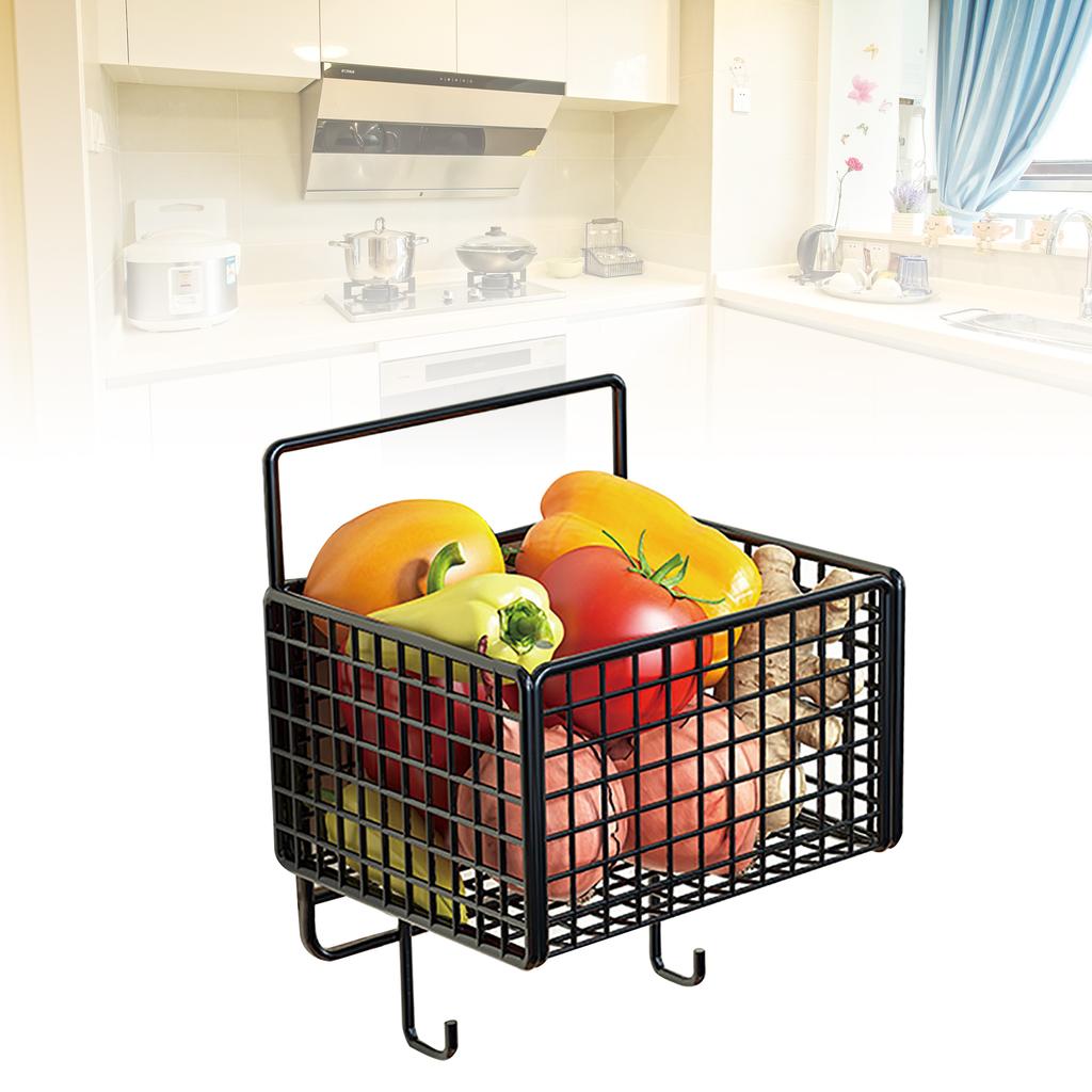 Kitchen Wall Basket Single Metal Large Capacity Space Saving Wall Mounted Storage Basket with Hook for Vegetable