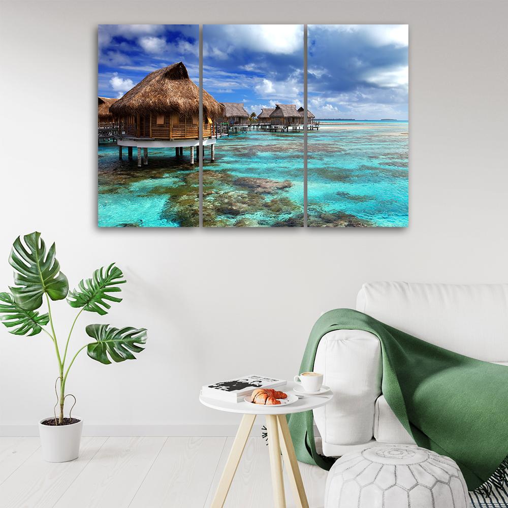Three piece picture canvas print Tropical Beach