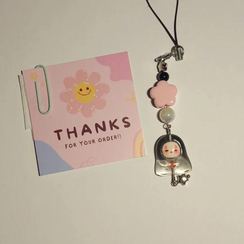 Kawaii No Face Kaonashi Phone Charm, Anime Phone Charm, Studio Ghibli Inspired Phone Charm, Resin Charm, Pink Flower Silver Star чёрный