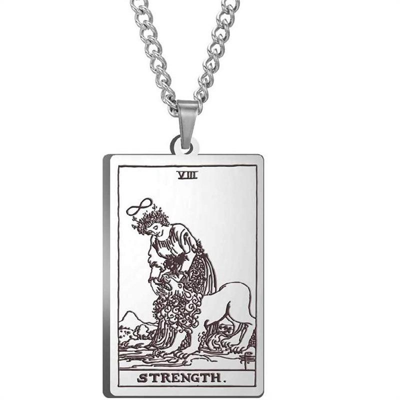 Tarot Stainless Steel Necklace Men'S Hip Hop Personality Retro Square Pendant Sweater Necklace