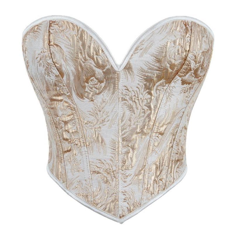 Vintage Jacquard Strapless Corset Top Heart Shaped Waist Cincher