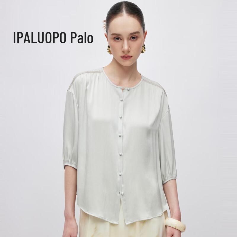 PALUOPO Women s 19 Momme Elastic Double Georgette Mulberry Silk Puff Sleeve Shirt XL