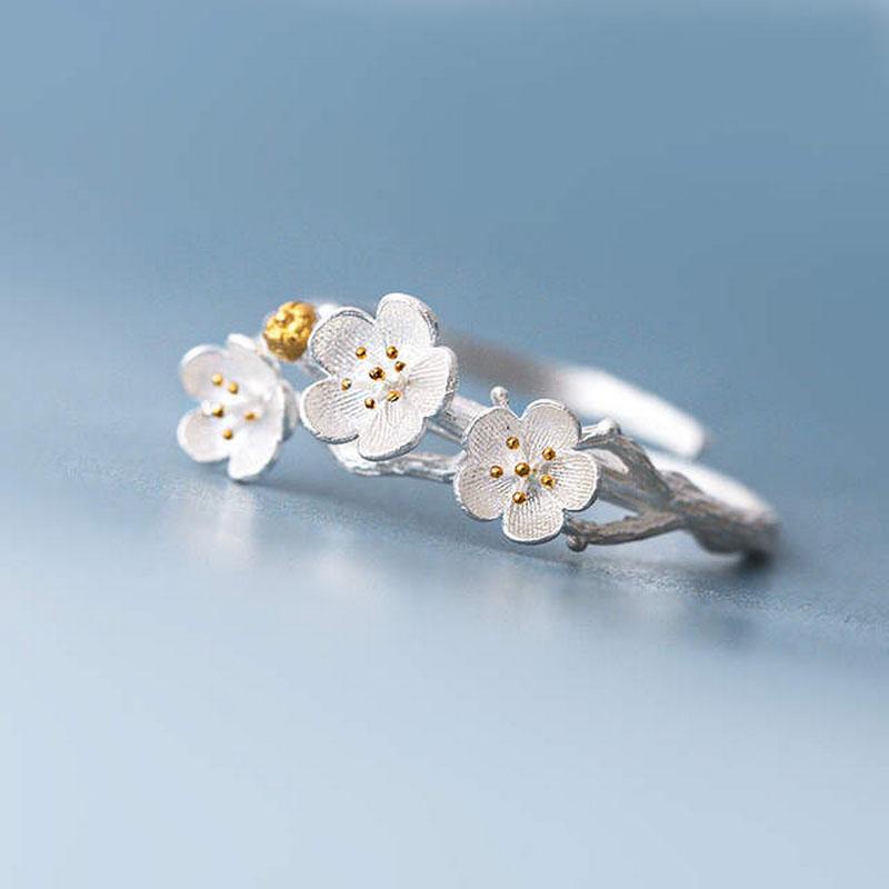 Plum Flower Adjustable Ring For Women Cute Bird Branches Cross Opening Finger Ring Personality Birthday Party Wedding Jewelry