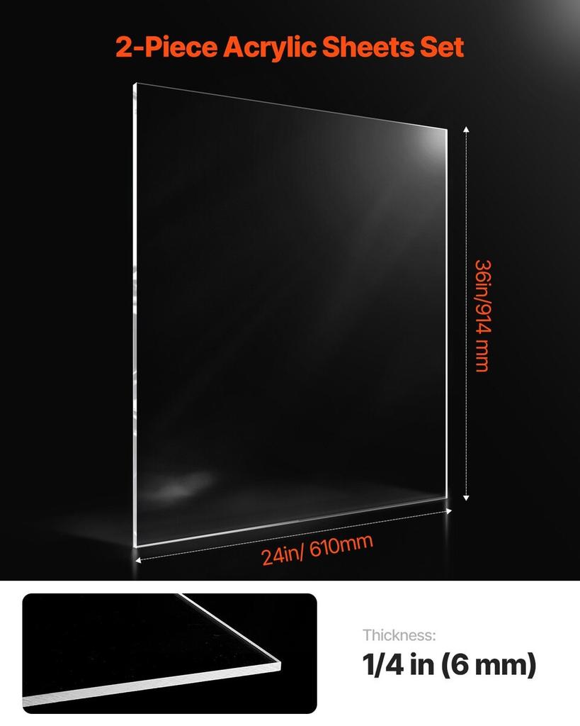 2-Pack Plexiglass Acrylic Sheets 24 X 36 Inch Plastic Sheets 1/4 In Thick