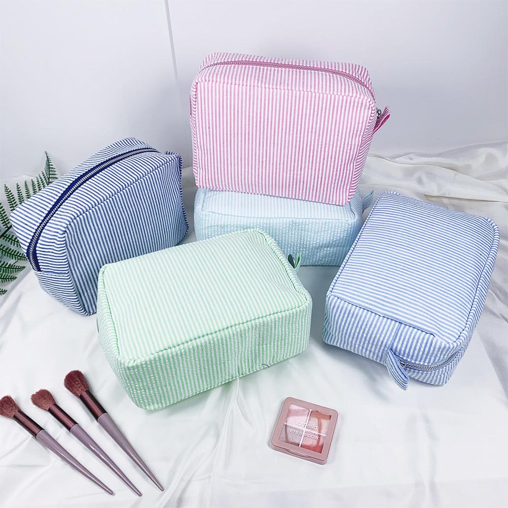 Vintage American Cotton Makeup Bag With Striped Pattern For Travel And Daily Use