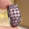 Luxurious Four Colors Available Pink Zircon Paved Wide Band Ring for Women Daily Wear and Party