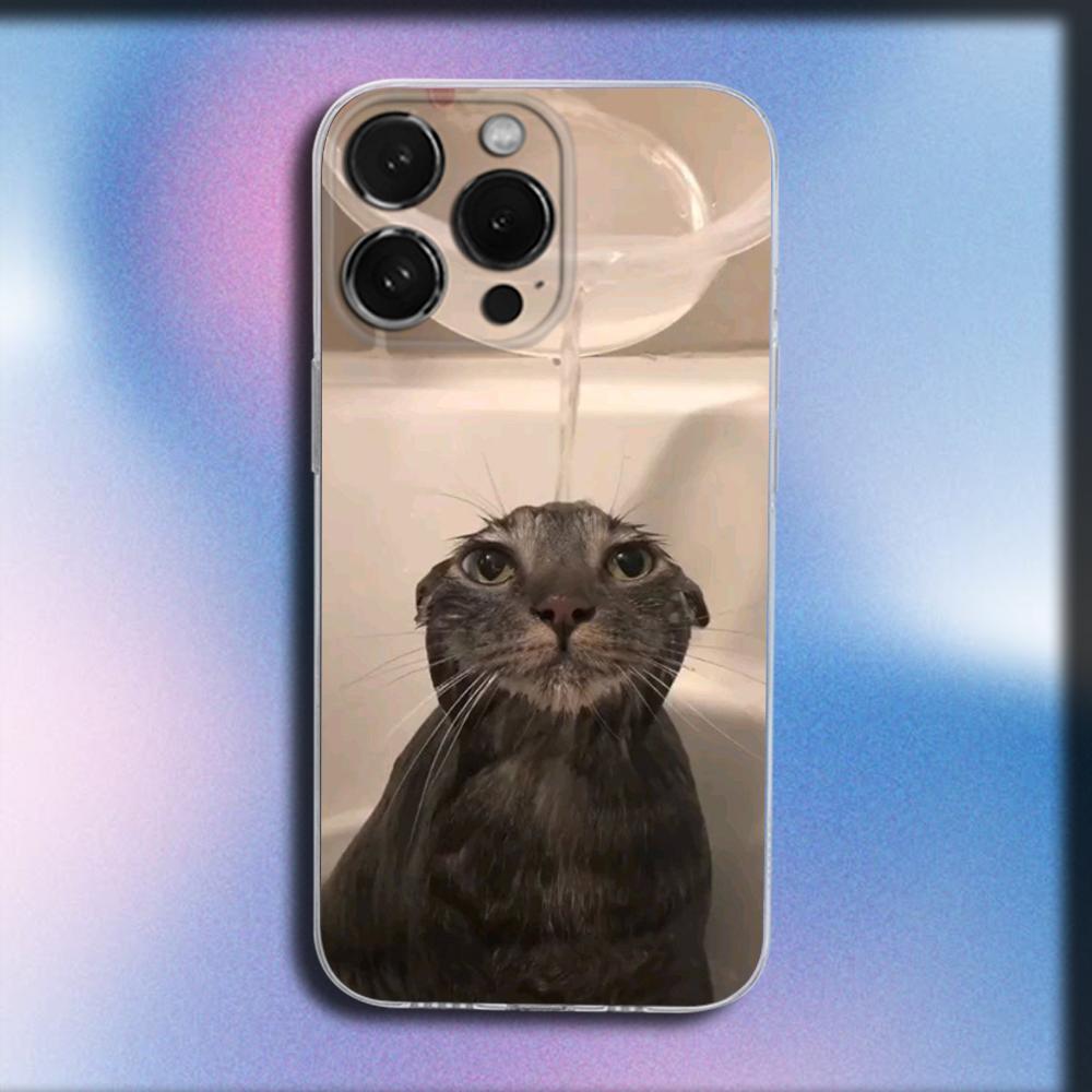 

Забавный чехол для телефона с мемами про кошек для iPhone 16,15,14,13,12,11 Plus,Pro,Max,XR,XS,X,Plus,SE,Mini Прозрачный мягкий чехол iPhone16e