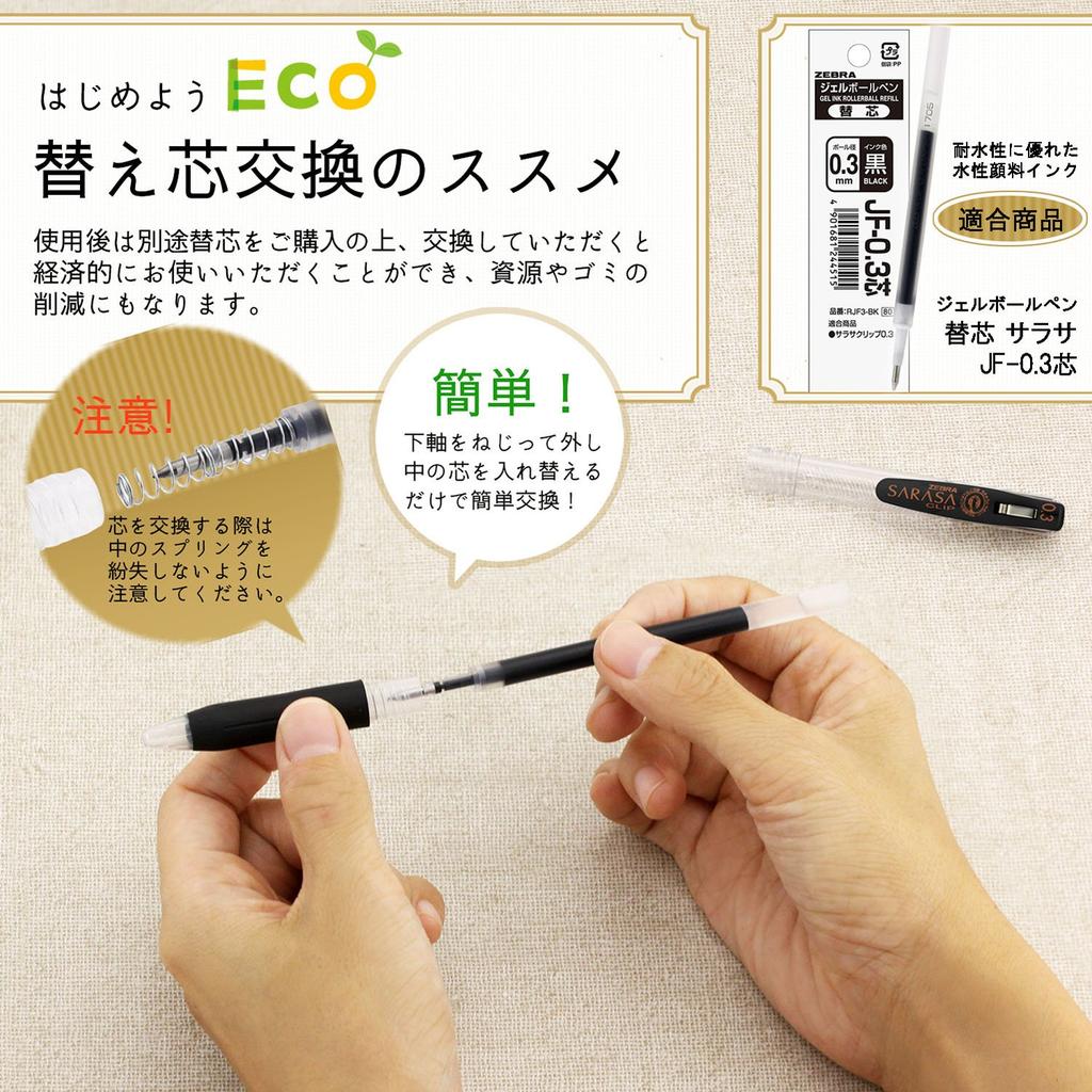 Zebra Sarasa Clip Gel Ballpoint Pen, 0.3mm, Black, 5-pack, P-JJH15-BK5
