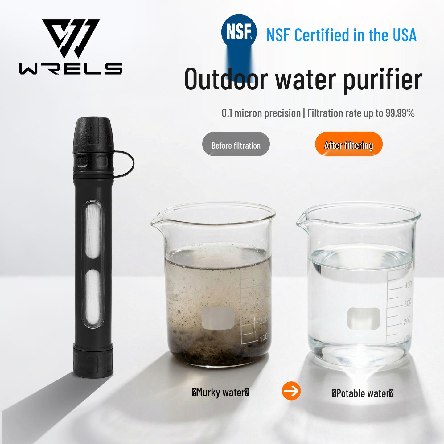 WRELS Portable Outdoor Water Purifier for Wilderness Survival and Emergency Use