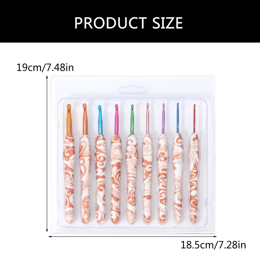 9Pcs Ergonomic Handle Crochet Hook 2mm-6mm Ergonomic Crochet Needle Soft Handle Crochet Hook for Beginner Hobbyist