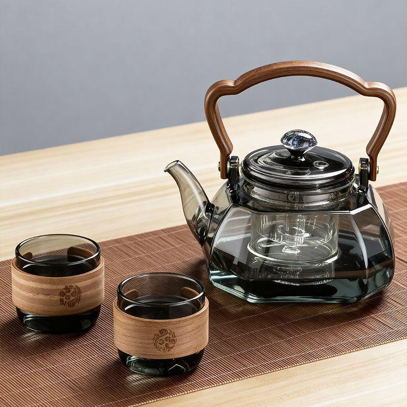 High-Temperature Resistant Borosilicate Glass Teapot with Handle for Stove-Top Brewing