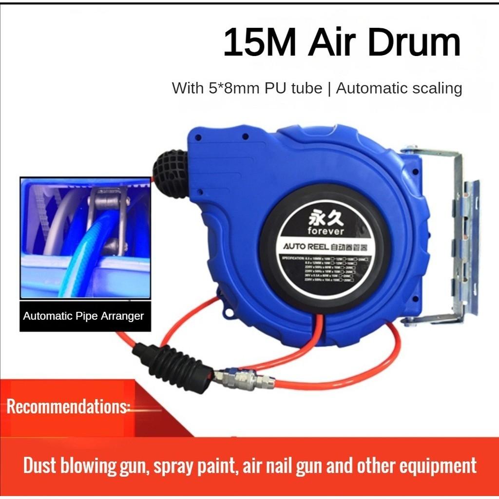 Air Drum Automatic Retractable Hose Pipe Reel Automatic Recycling Tube Winding Device Outdoor Spray Water Garage Tool Blue